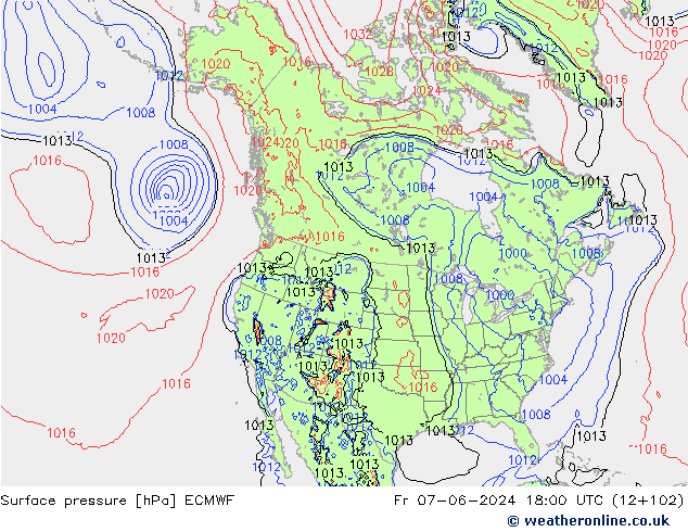 Surface pressure ECMWF Fr 07.06.2024 18 UTC