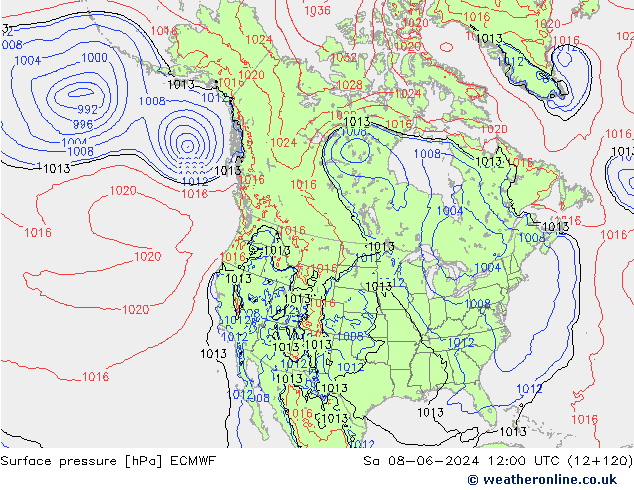 Surface pressure ECMWF Sa 08.06.2024 12 UTC