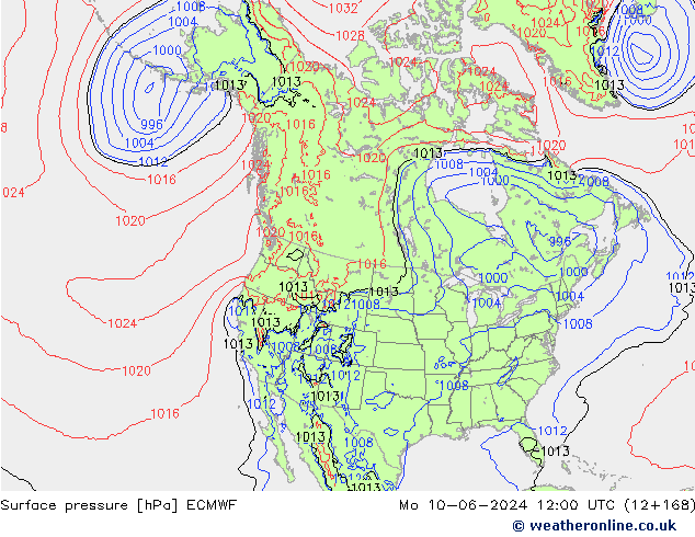 Atmosférický tlak ECMWF Po 10.06.2024 12 UTC