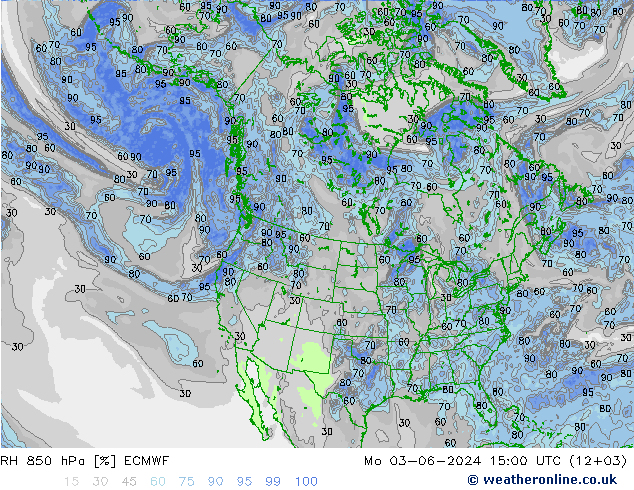 RH 850 гПа ECMWF пн 03.06.2024 15 UTC