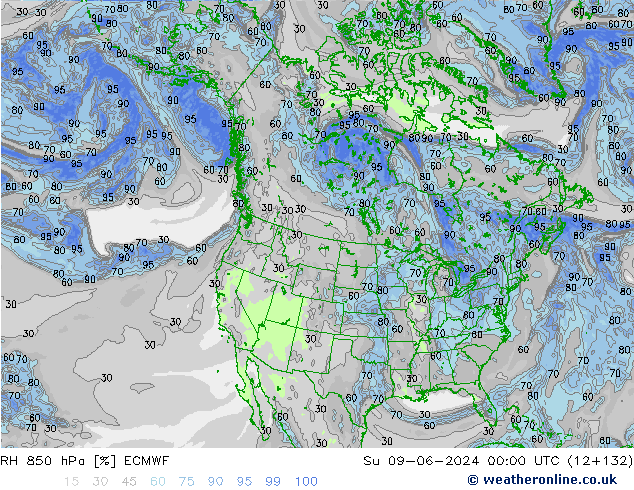 RH 850 hPa ECMWF Ne 09.06.2024 00 UTC