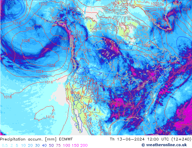 Precipitation accum. ECMWF Th 13.06.2024 12 UTC