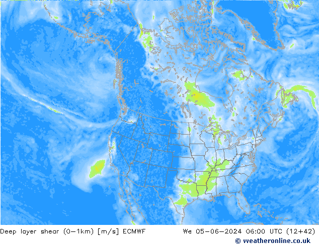 Deep layer shear (0-1km) ECMWF St 05.06.2024 06 UTC