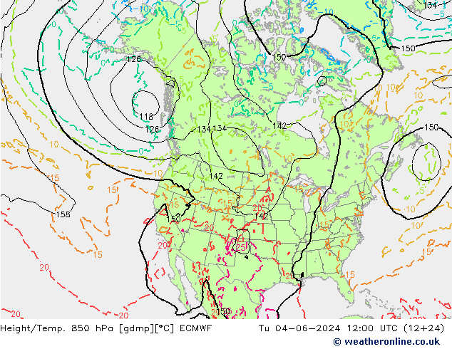 Z500/Rain (+SLP)/Z850 ECMWF wto. 04.06.2024 12 UTC