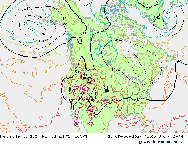 Height/Temp. 850 гПа ECMWF Вс 09.06.2024 12 UTC