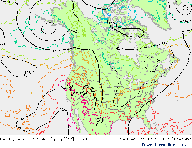 Z500/Rain (+SLP)/Z850 ECMWF Di 11.06.2024 12 UTC