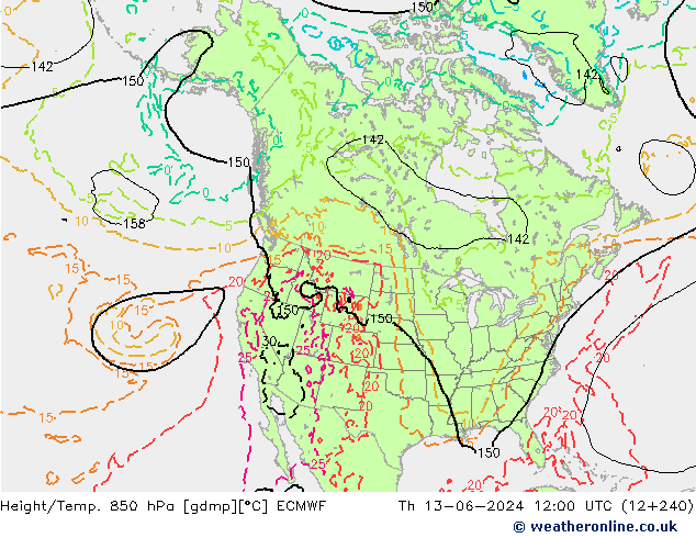 Height/Temp. 850 гПа ECMWF чт 13.06.2024 12 UTC