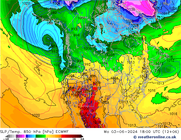 SLP/Temp. 850 hPa ECMWF ma 03.06.2024 18 UTC