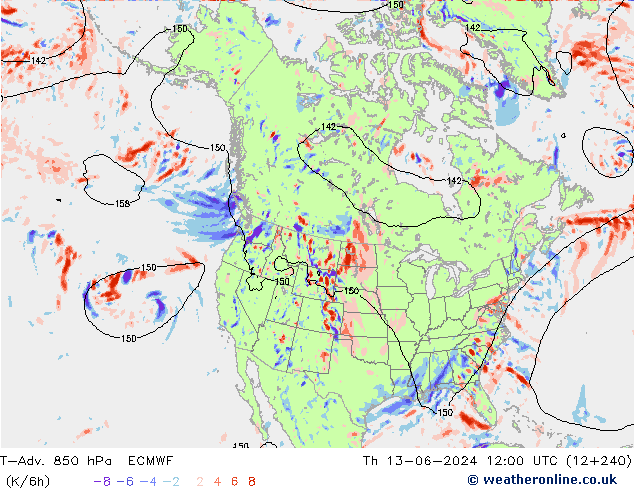 T-Adv. 850 hPa ECMWF do 13.06.2024 12 UTC