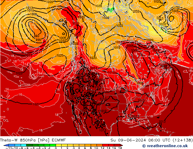 Theta-W 850hPa ECMWF zo 09.06.2024 06 UTC