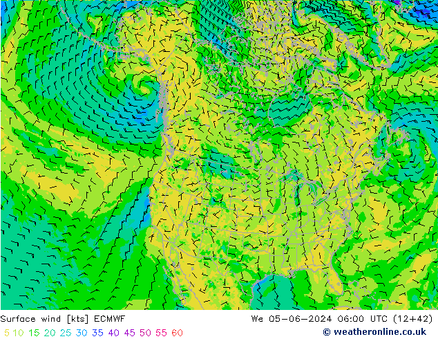 Vento 10 m ECMWF mer 05.06.2024 06 UTC