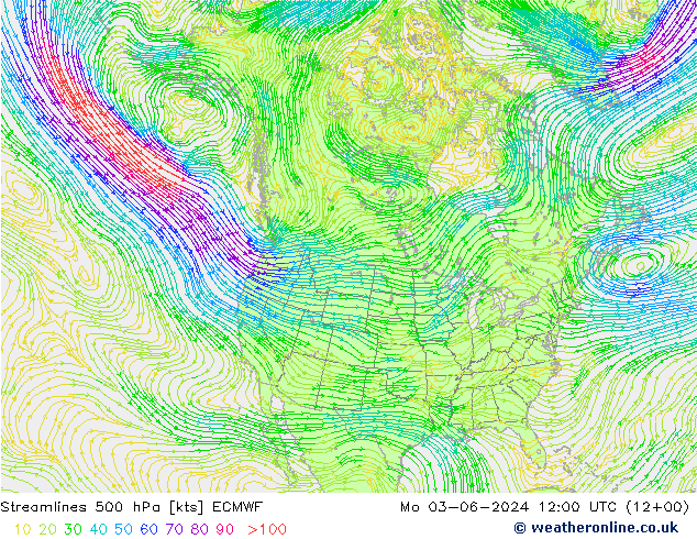 Línea de corriente 500 hPa ECMWF lun 03.06.2024 12 UTC