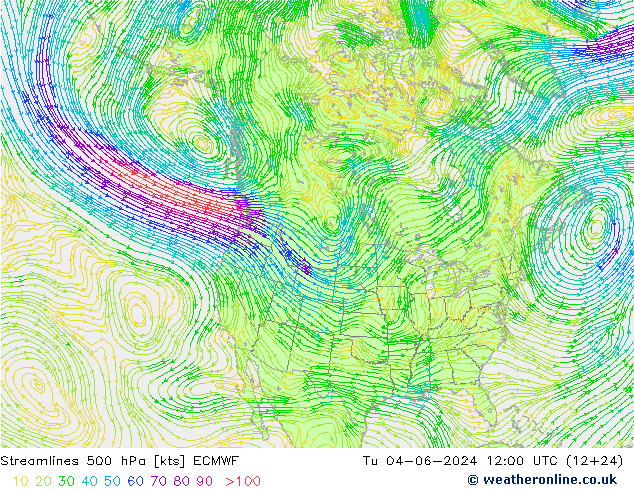 风 500 hPa ECMWF 星期二 04.06.2024 12 UTC