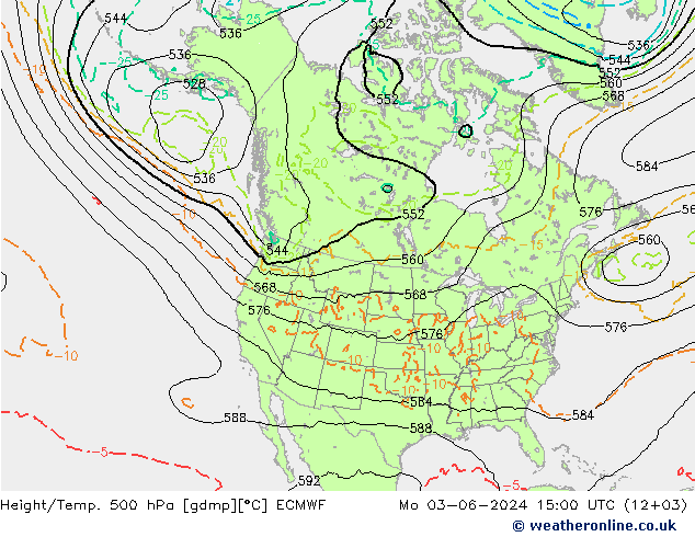 Height/Temp. 500 hPa ECMWF Mo 03.06.2024 15 UTC