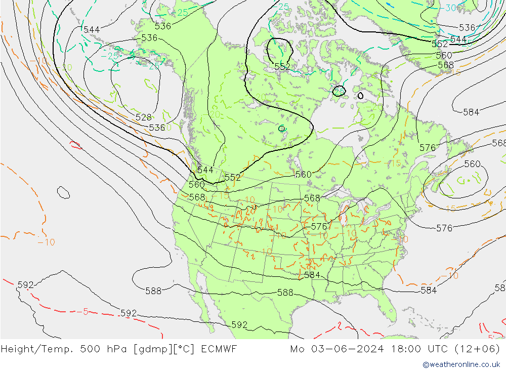 Height/Temp. 500 hPa ECMWF Po 03.06.2024 18 UTC