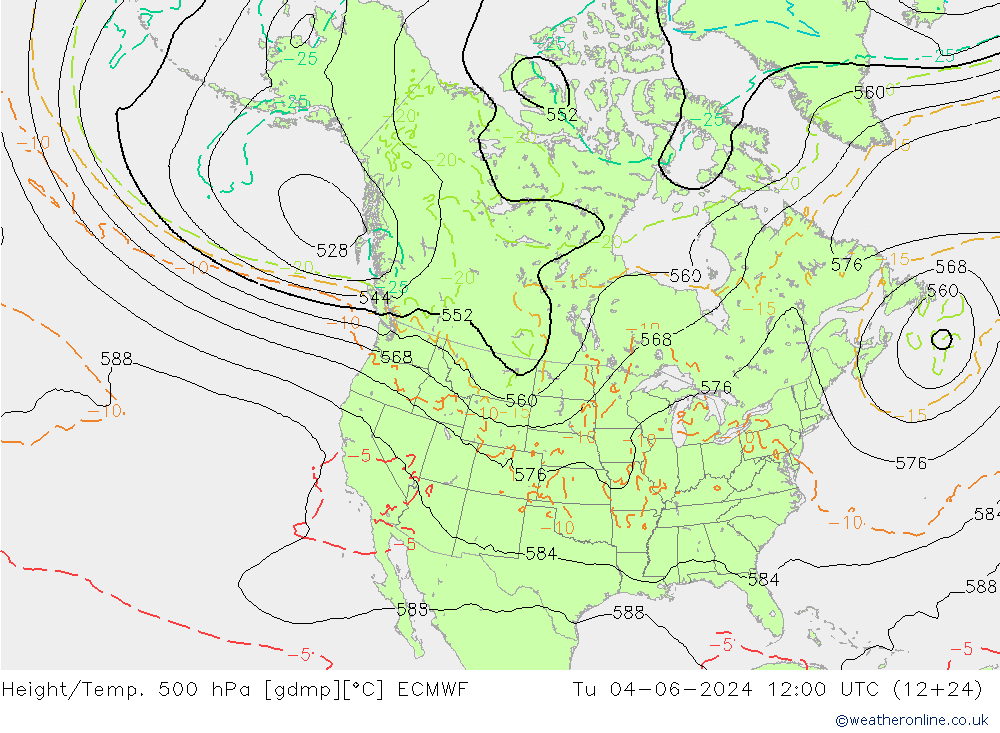 Height/Temp. 500 hPa ECMWF Tu 04.06.2024 12 UTC