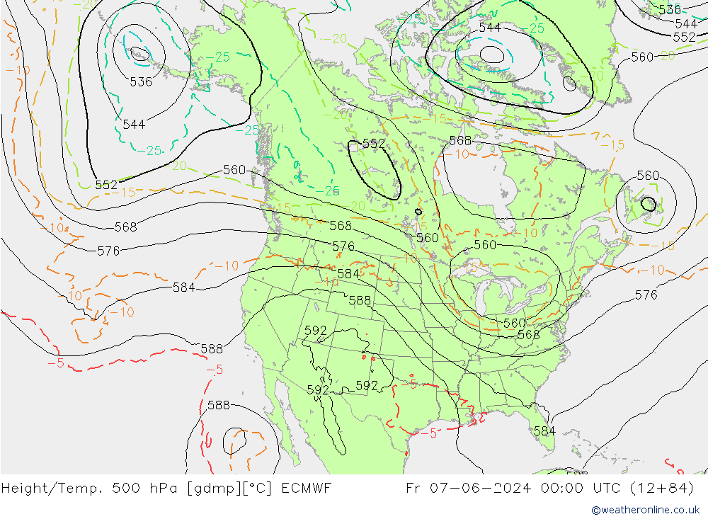 Hoogte/Temp. 500 hPa ECMWF vr 07.06.2024 00 UTC