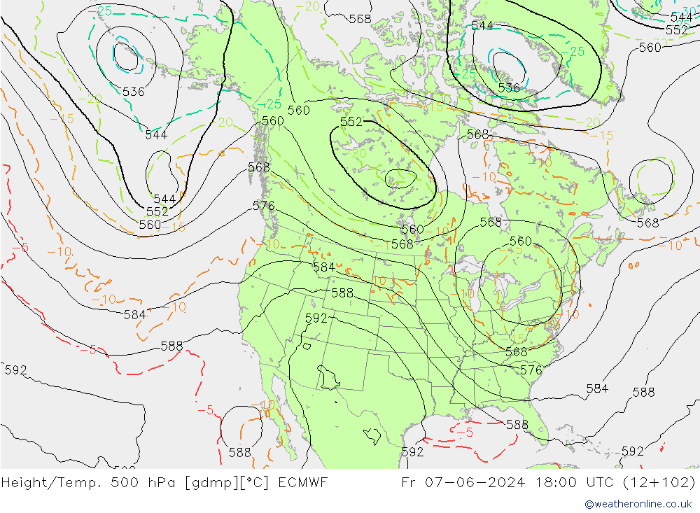 Z500/Rain (+SLP)/Z850 ECMWF Fr 07.06.2024 18 UTC