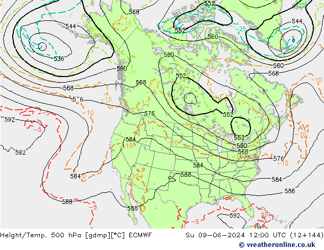 Z500/Rain (+SLP)/Z850 ECMWF Su 09.06.2024 12 UTC