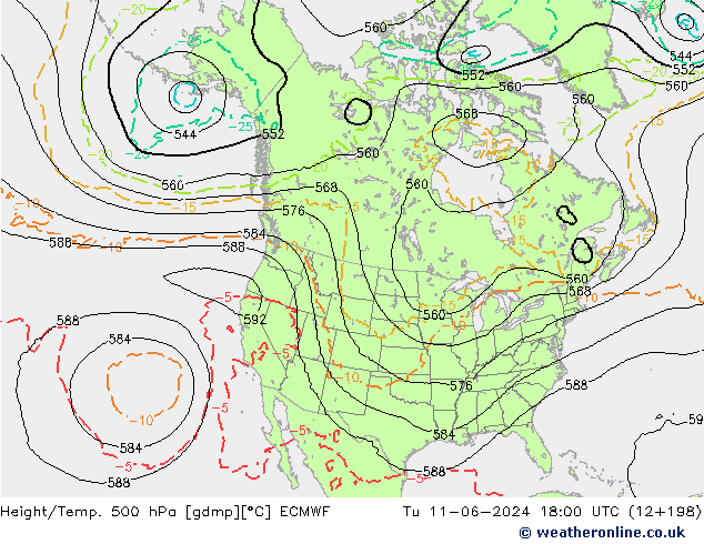 Z500/Rain (+SLP)/Z850 ECMWF Tu 11.06.2024 18 UTC