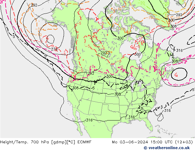 Height/Temp. 700 hPa ECMWF Mo 03.06.2024 15 UTC