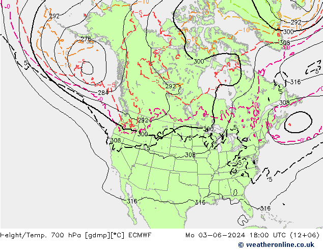 Height/Temp. 700 hPa ECMWF  03.06.2024 18 UTC