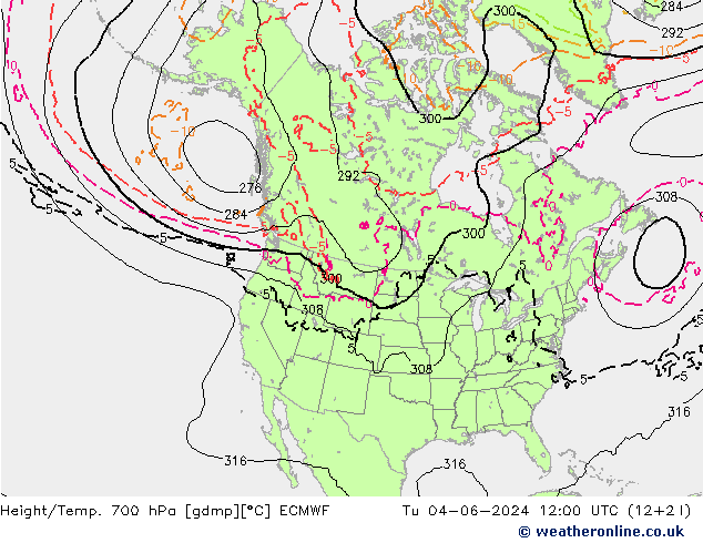 Height/Temp. 700 hPa ECMWF 星期二 04.06.2024 12 UTC