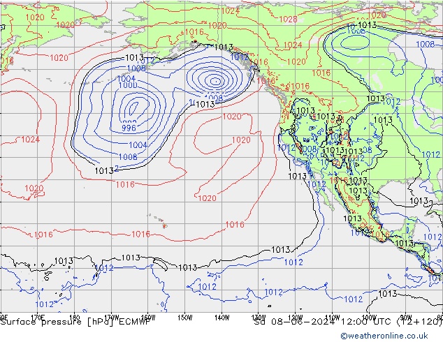 Surface pressure ECMWF Sa 08.06.2024 12 UTC