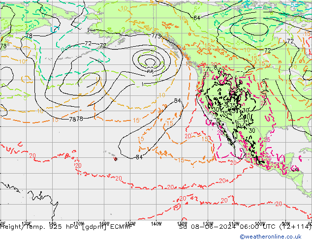 Height/Temp. 925 hPa ECMWF sab 08.06.2024 06 UTC