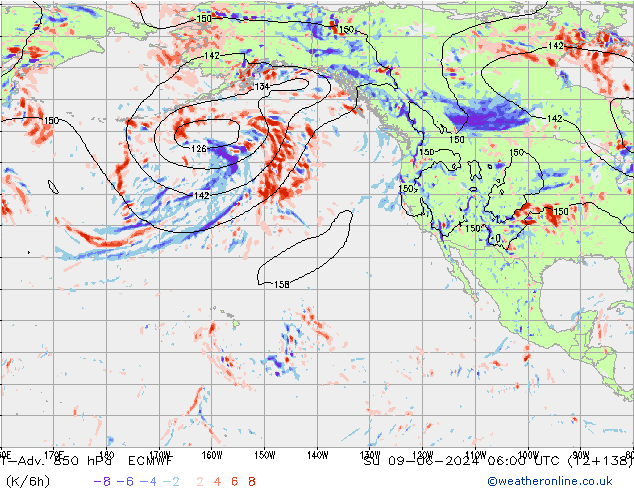 T-Adv. 850 гПа ECMWF Вс 09.06.2024 06 UTC