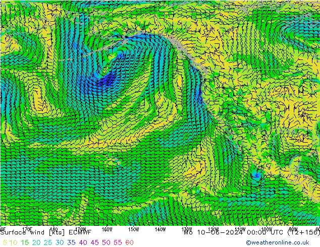 Prec 6h/Wind 10m/950 ECMWF pon. 10.06.2024 00 UTC