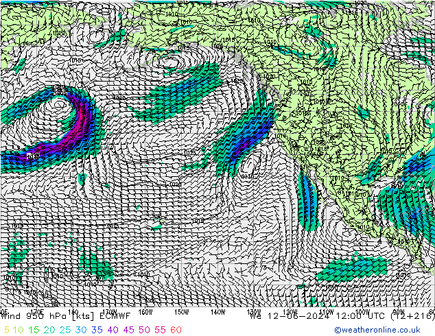 Vent 950 hPa ECMWF mer 12.06.2024 12 UTC