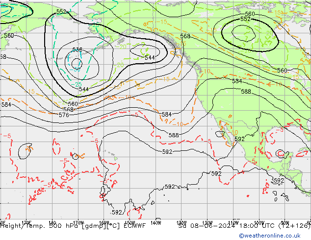 Z500/Rain (+SLP)/Z850 ECMWF Sa 08.06.2024 18 UTC