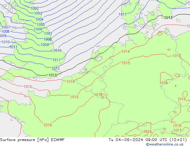 Surface pressure ECMWF Tu 04.06.2024 09 UTC