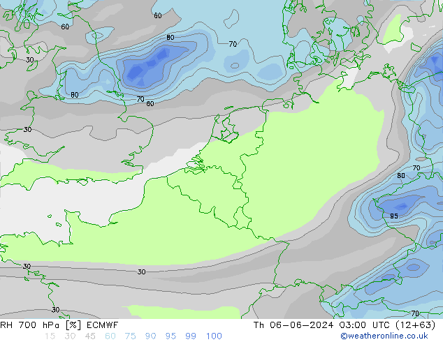 RH 700 hPa ECMWF gio 06.06.2024 03 UTC