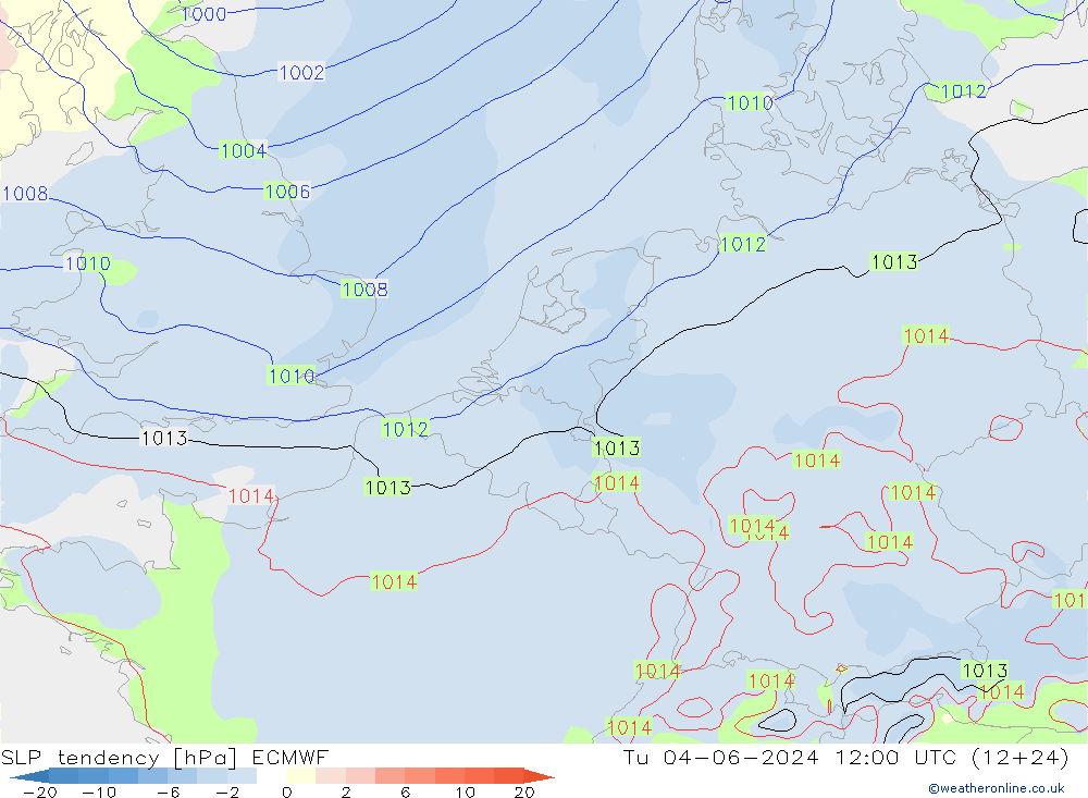 SLP tendency ECMWF Tu 04.06.2024 12 UTC