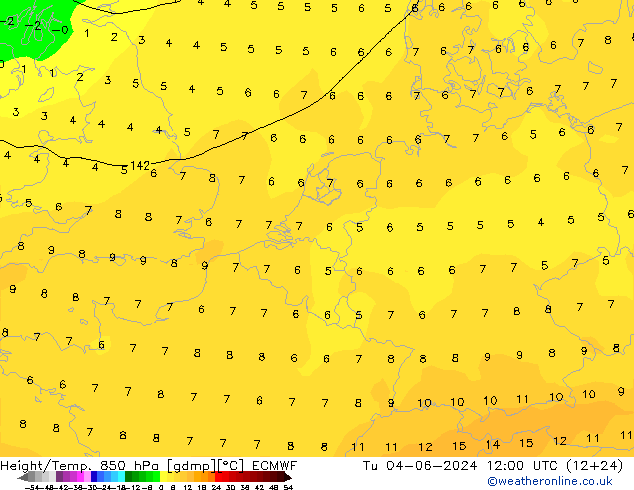 Z500/Rain (+SLP)/Z850 ECMWF Di 04.06.2024 12 UTC