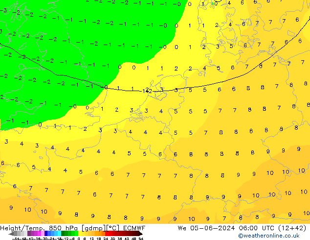 Yükseklik/Sıc. 850 hPa ECMWF Çar 05.06.2024 06 UTC