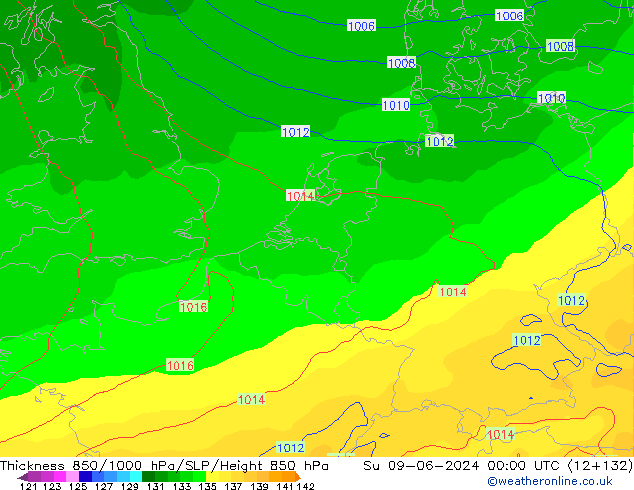 Thck 850-1000 hPa ECMWF Dom 09.06.2024 00 UTC