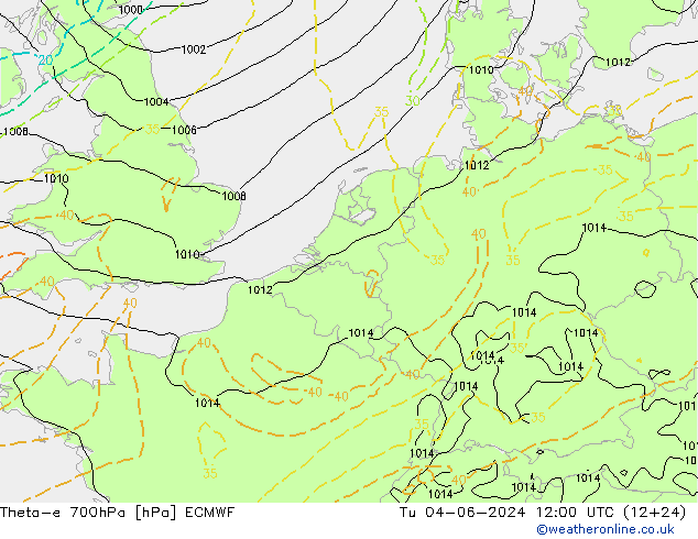 Theta-e 700hPa ECMWF Sa 04.06.2024 12 UTC