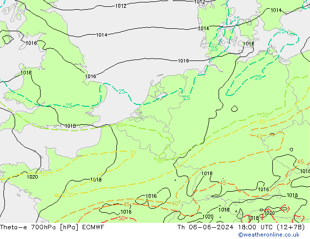 Theta-e 700hPa ECMWF Čt 06.06.2024 18 UTC