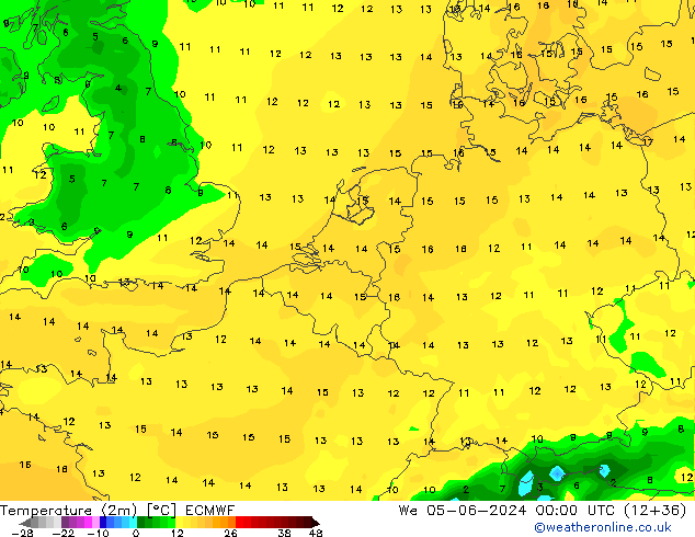 Temperaturkarte (2m) ECMWF Mi 05.06.2024 00 UTC