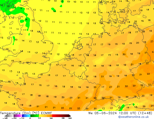 Temperatura (2m) ECMWF mié 05.06.2024 12 UTC