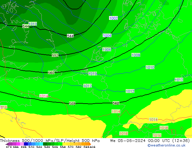 Schichtdicke 500-1000 hPa ECMWF Mi 05.06.2024 00 UTC