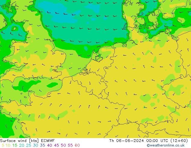 Surface wind ECMWF Th 06.06.2024 00 UTC