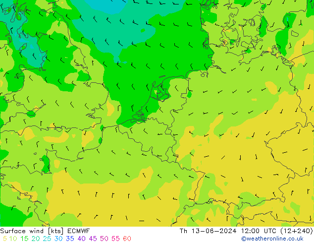 Wind 10 m ECMWF do 13.06.2024 12 UTC