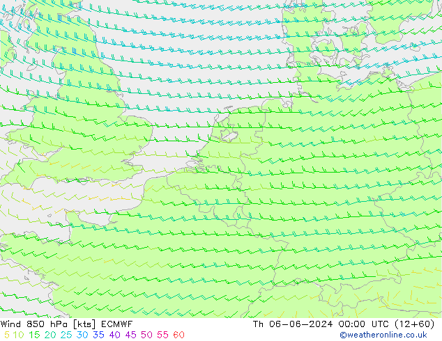 Vento 850 hPa ECMWF Qui 06.06.2024 00 UTC