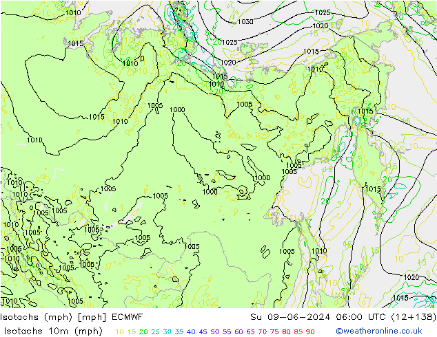 Isotaca (mph) ECMWF dom 09.06.2024 06 UTC