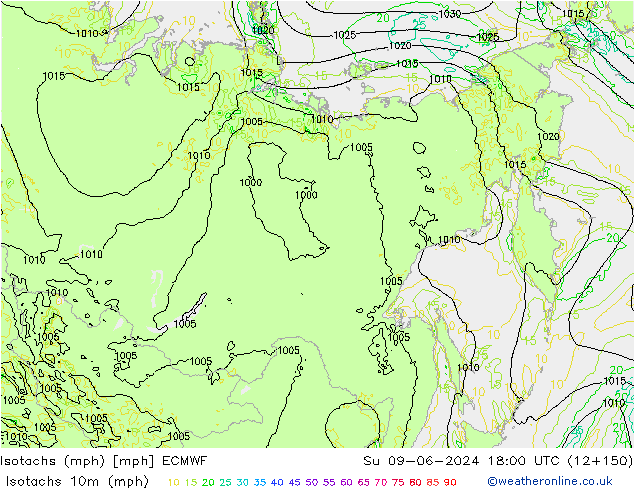 Isotachs (mph) ECMWF Su 09.06.2024 18 UTC