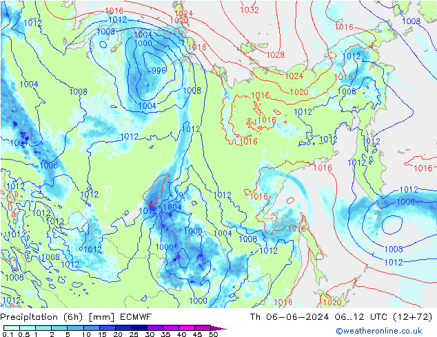 Z500/Rain (+SLP)/Z850 ECMWF Do 06.06.2024 12 UTC